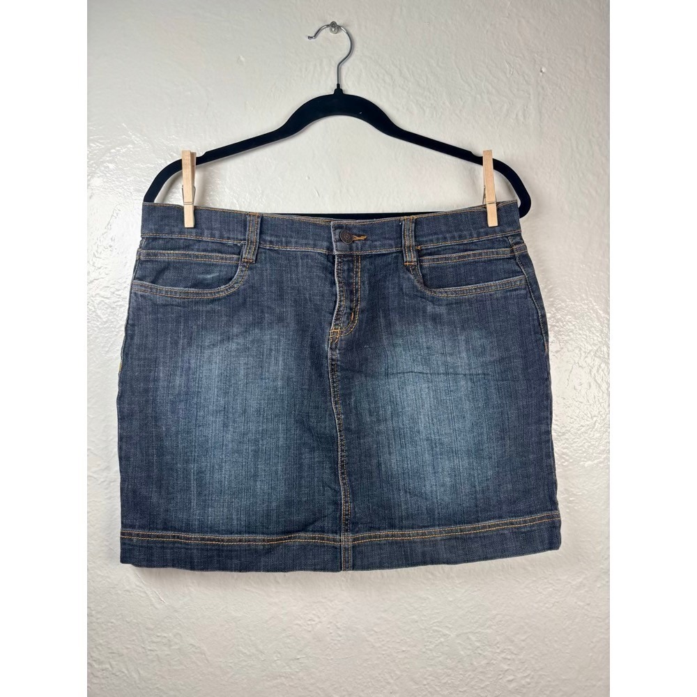 Denim Mini‎ Skirt Womens 10 Blue Dark Stone Whiskered Stretch Y2K Indie Sleaze